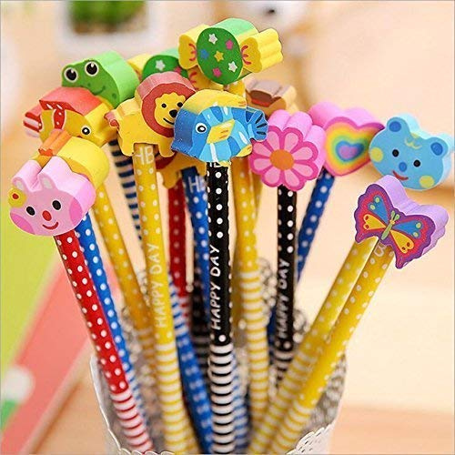 Cartoon Printed Pencils with Eraser for Kids
